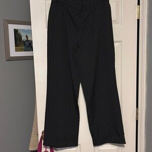 Black pin strip wide leg dress pants with cuffs. Slightly used.